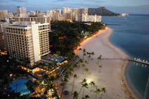 An evening view of the beautiful hotels of Waikiki Beach at sunset. / Hotels Waikiki Beach (c) 2007 Ted Grellner Trip planning includes finding the hotels, motels that offer you the most / Hotels Waikiki Beach (c) 2007 Ted Grellner
